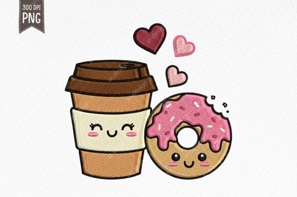 Cute Coffee and Donut Embroidery PNG Review