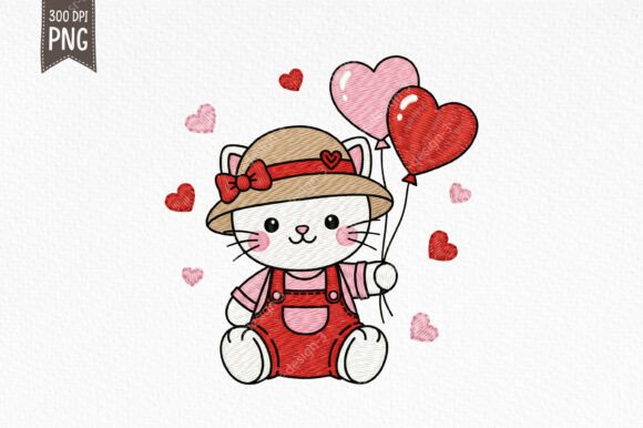 Cute Valentine Cat Embroidery Style PNG Review